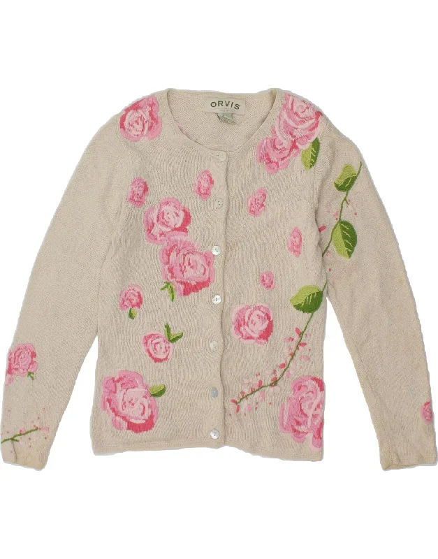 ORVIS Womens Cardigan Sweater UK 6 XS Grey Floral Cotton Spandex Blend Rayon Blend Denim Blend