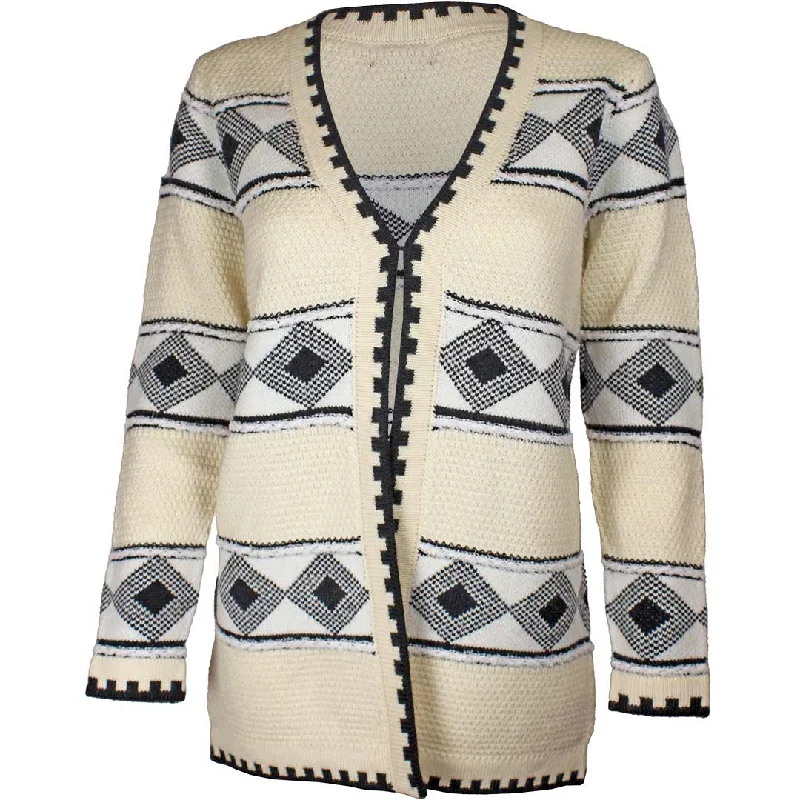 Papa Fashions Women's Aztec Border Print Cardigan Bright Pastel Dark