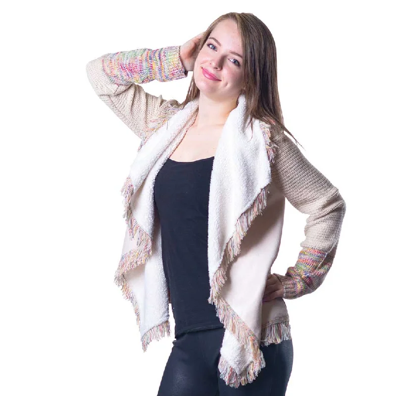 Papa Fashions Women's Fringe Cardigan Nylon Fabric Polyester Fabric Spandex Fabric