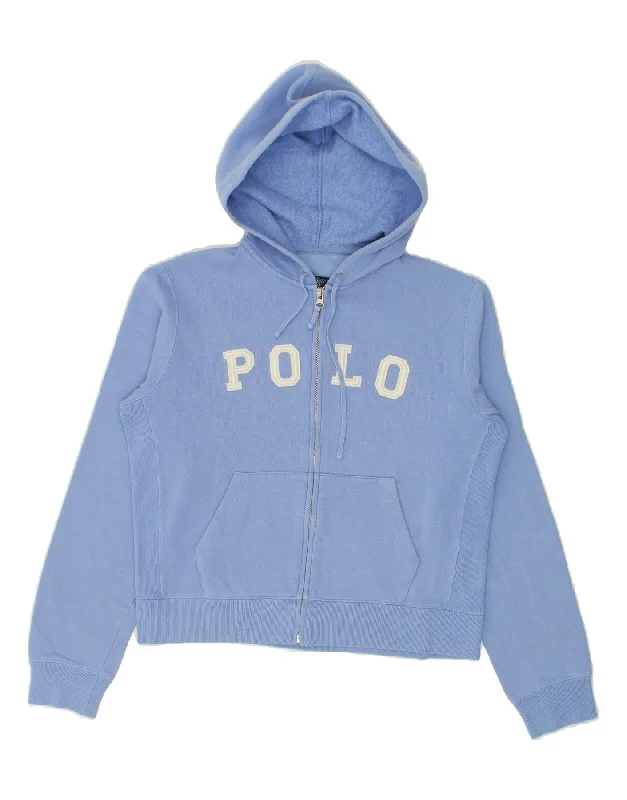 POLO RALPH LAUREN Womens Graphic Zip Hoodie Sweater UK 14 Medium Blue