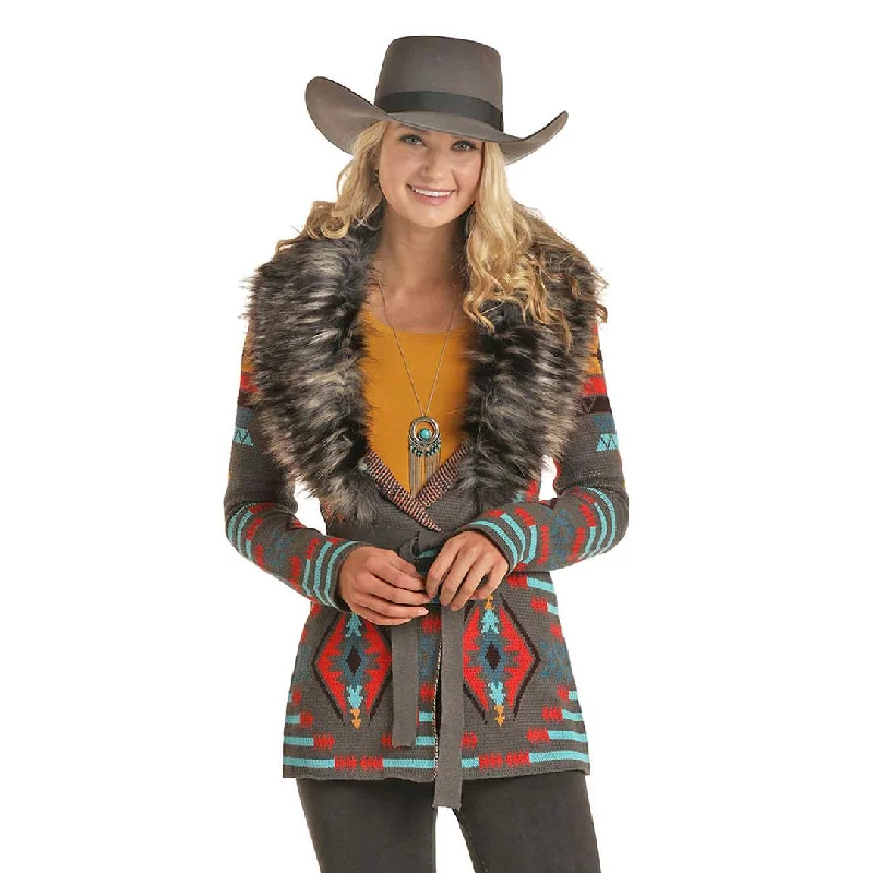 Powder River Outfitters Women's Aztec Cardigan Chenille Fabric Brocade Fabric Lace Fabric