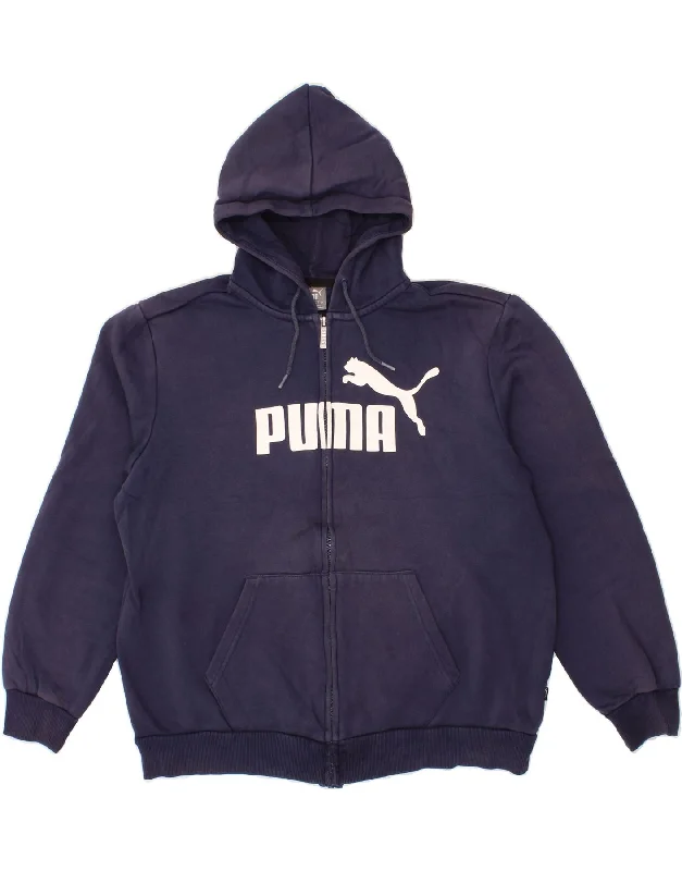 PUMA Mens Graphic Zip Hoodie Sweater Large Navy Blue Cotton