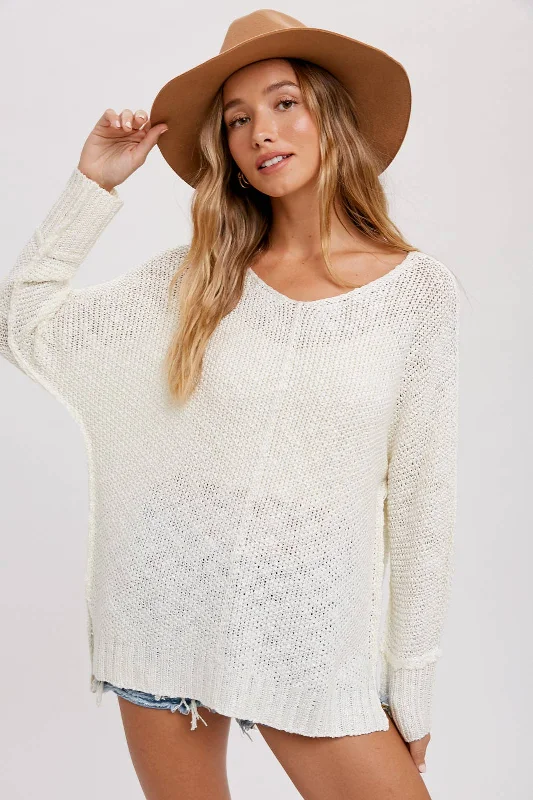 Reverse Seam Loose Fit Sweater: CREAM