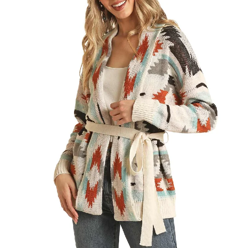 Rock & Roll Cowgirl Women's Aztec Print Cardigan Herringbone Houndstooth Plaid