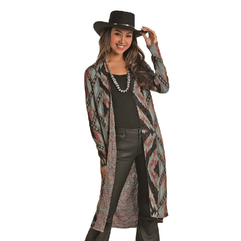 Rock & Roll Cowgirl Women's Aztec Print Cardigan Rayon Fabric Velvet Fabric Corduroy Fabric