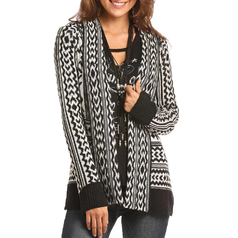Rock & Roll Cowgirl Women's Open Front Cardigan Print Jacquard Patchwork