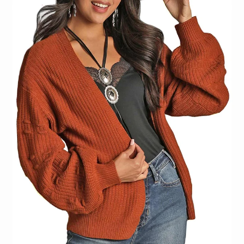 Rock & Roll Cowgirl Women's Puff Sleeve Cardigan Notch Collar Peter Pan Collar Cowl Neck Rock & Roll Cowgirl Women's Puff Sleeve Cardigan Notch Collar Peter Pan Collar Cowl Neck