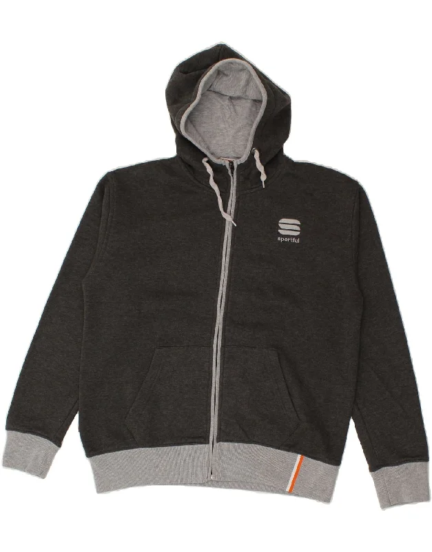 SPORTFUL Mens Graphic Zip Hoodie Sweater Large Grey Cotton