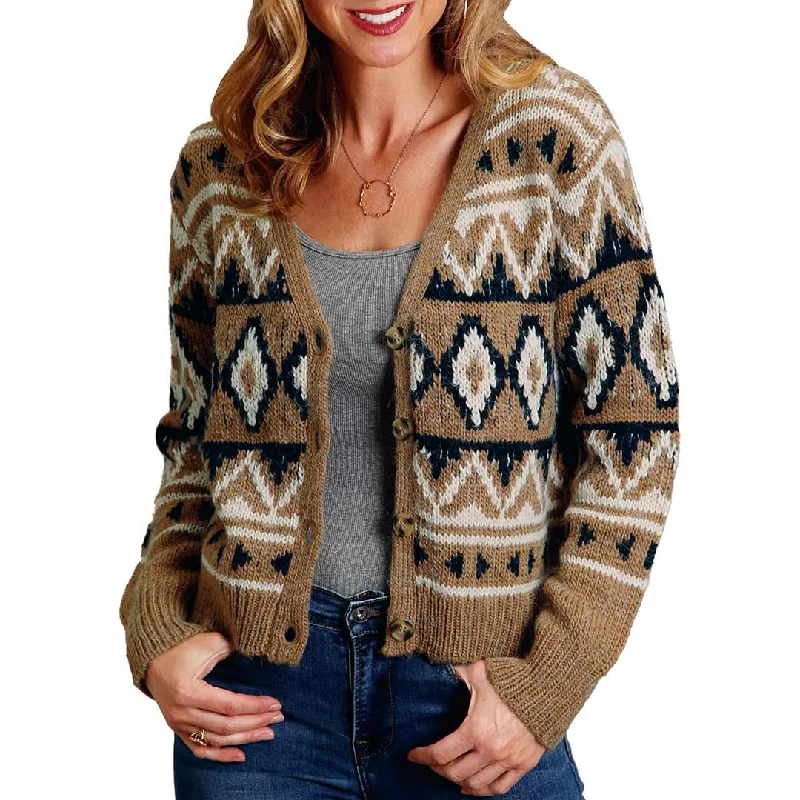 Stetson Women's Aztec Cropped Cardigan Ribbed Striped Patterned