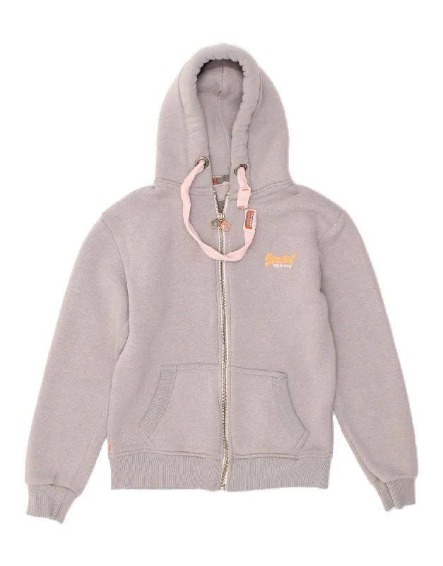 SUPERDRY Girls Orange Label Zip Hoodie Sweater 11-12 Years Large Grey