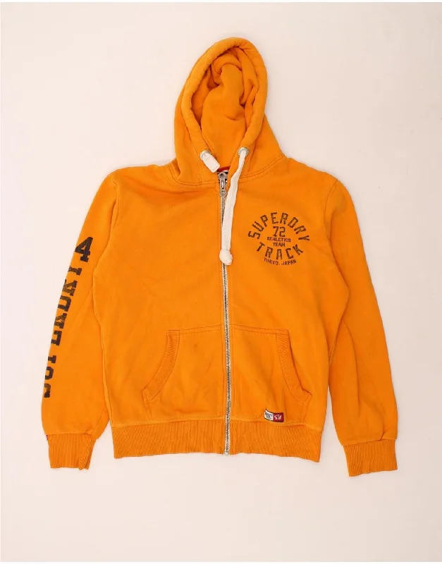 SUPERDRY Mens Graphic Zip Hoodie Sweater Large Orange Cotton