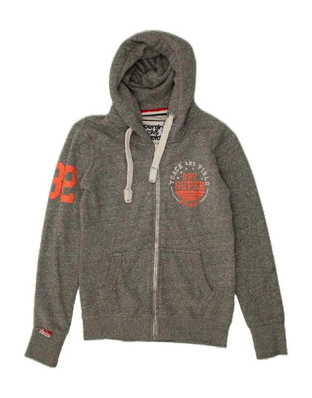 SUPERDRY Mens Graphic Zip Hoodie Sweater Small Grey Flecked Cotton