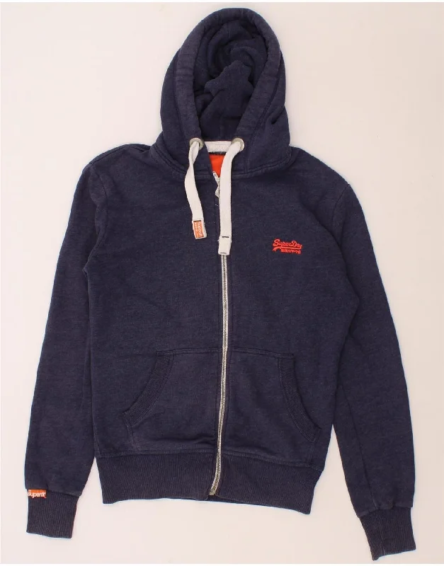 SUPERDRY Mens Zip Hoodie Sweater Small Navy Blue Cotton