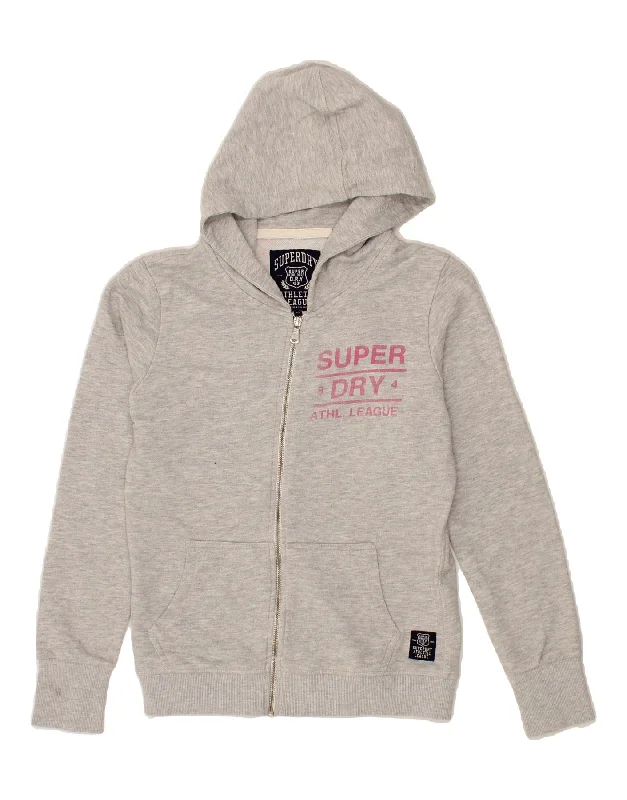 SUPERDRY Womens Graphic Zip Hoodie Sweater UK 10 Small Grey Cotton