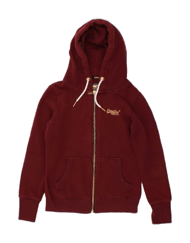 SUPERDRY Womens Zip Hoodie Sweater UK 10 Small  Burgundy Cotton