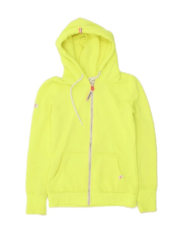 SUPERDRY Womens Zip Hoodie Sweater UK 10 Small Yellow Cotton