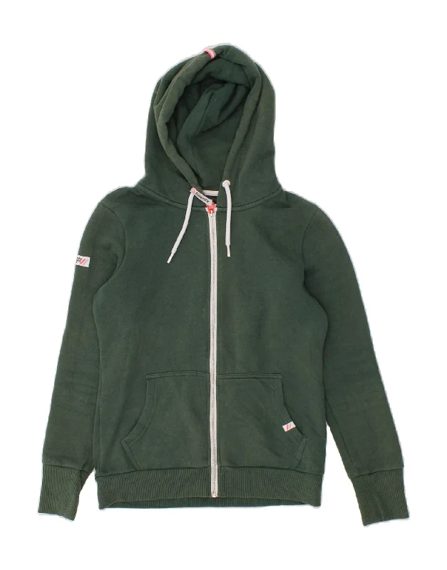 SUPERDRY Womens Zip Hoodie Sweater UK 12 Medium Green Polyester