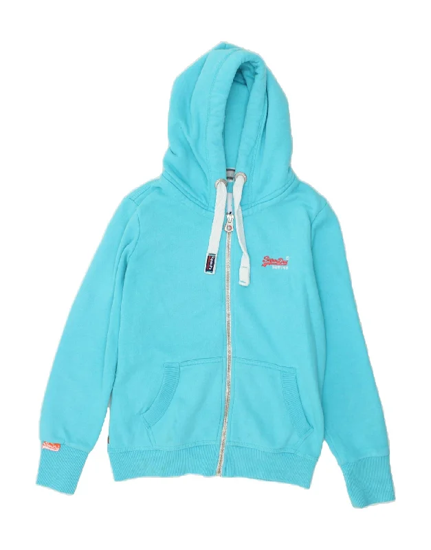 SUPERDRY Womens Zip Hoodie Sweater UK 14 Large Blue Cotton