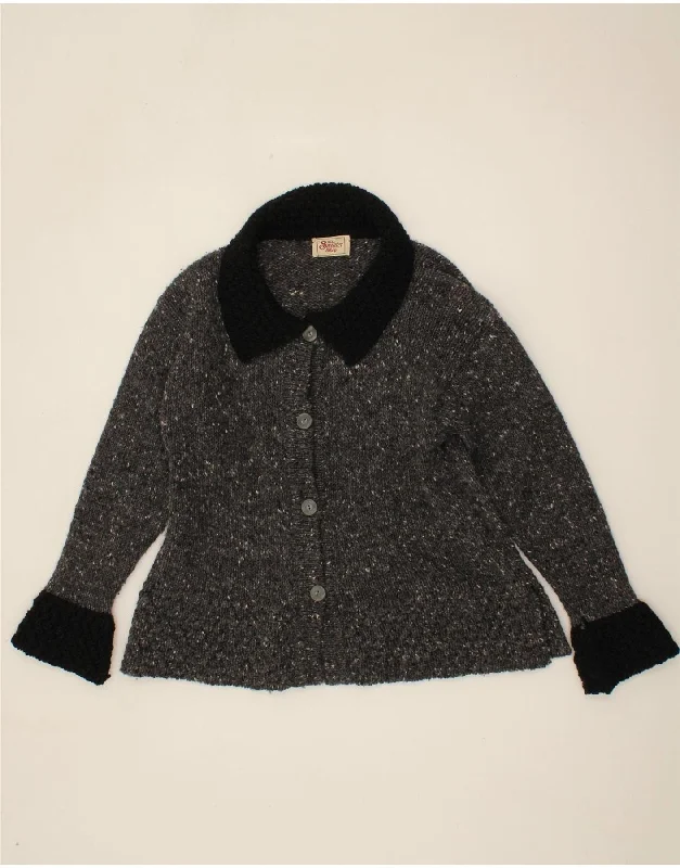 THE SWEATER SHOP Womens Loose Fit Cardigan Sweater UK 10 Small Grey Notch Collar Peter Pan Collar Cowl Neck