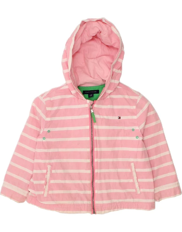 TOMMY HILFIGER Girls Zip Hoodie Sweater 3-4 Years Pink Striped Nylon