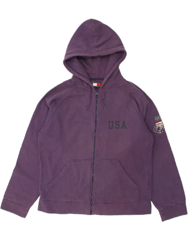 TOMMY HILFIGER Mens Graphic Zip Hoodie Sweater Medium Purple Cotton