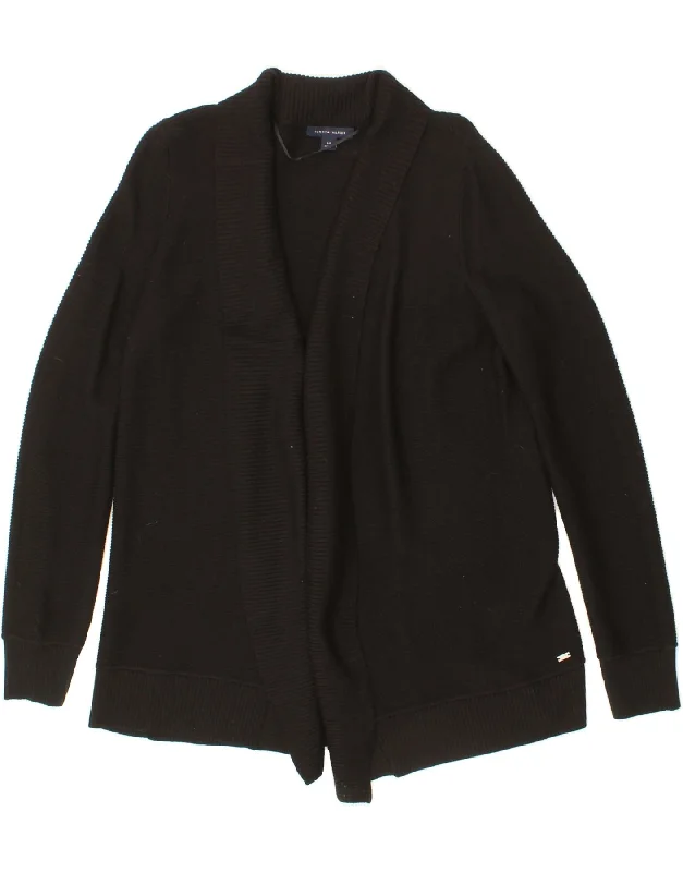 TOMMY HILFIGER Womens Cardigan Sweater UK 10 Small Black Viscose Embroidered Appliqued Beaded