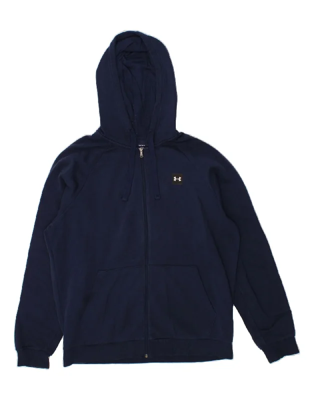 UNDER ARMOUR Mens Zip Hoodie Sweater Large Navy Blue Cotton