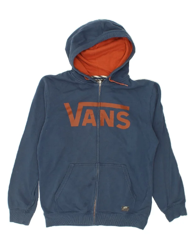 VANS Mens Graphic Zip Hoodie Sweater Large Navy Blue Cotton