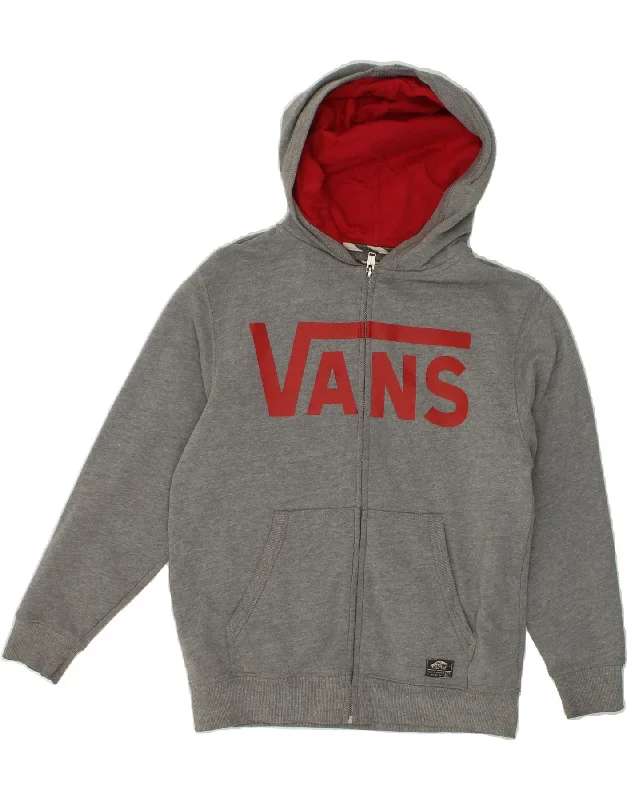 VANS Womens Graphic Zip Hoodie Sweater UK 14 Medium Grey Cotton