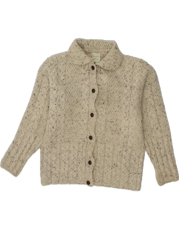 VINTAGE Womens Cardigan Sweater UK 10 Small Off White Satin Blend Silk Blend Wool Blend