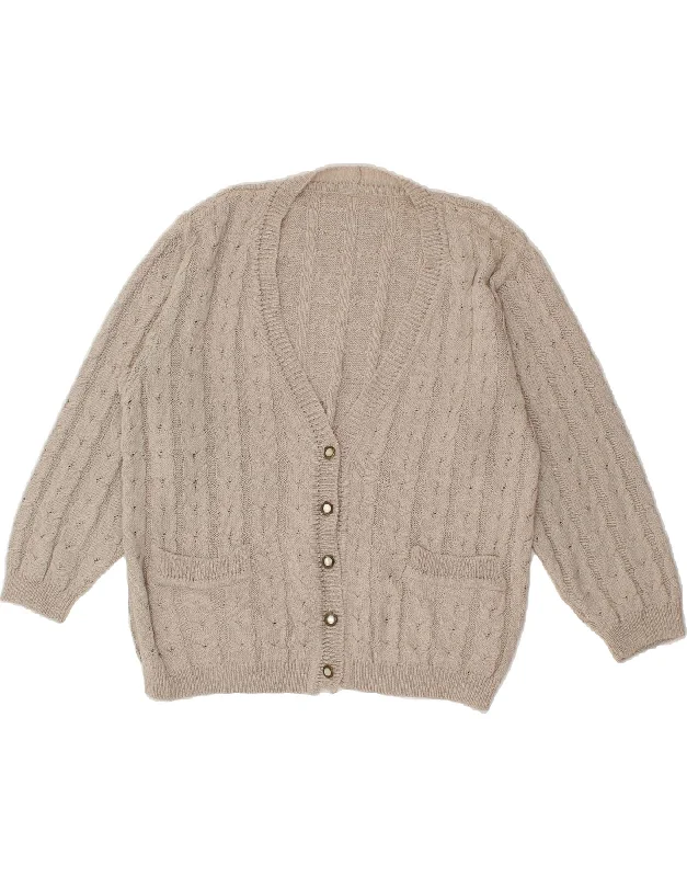 VINTAGE Womens Cardigan Sweater UK 14 Medium Grey Fitted Slim Tailored