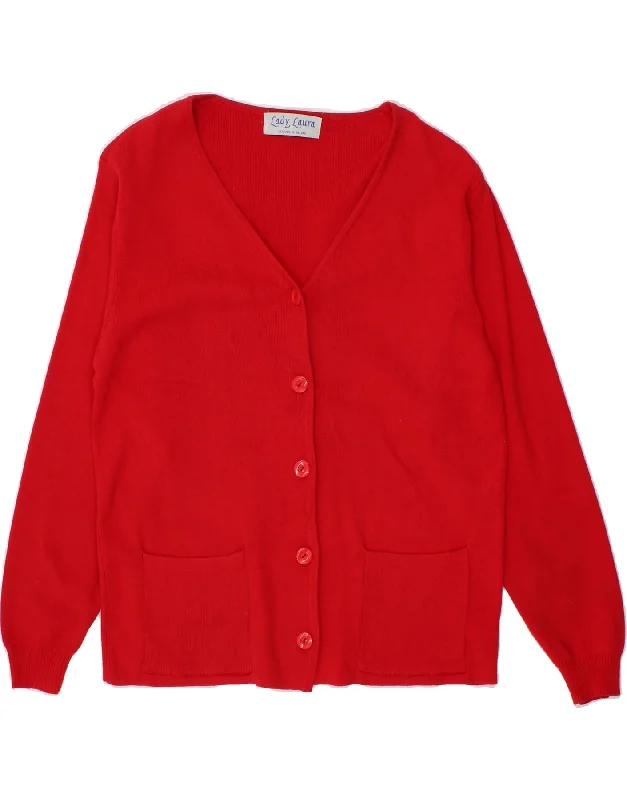 VINTAGE Womens Cardigan Sweater UK 14 Medium Red Cotton Wool Cardigan Cotton Cardigan Cashmere Cardigan