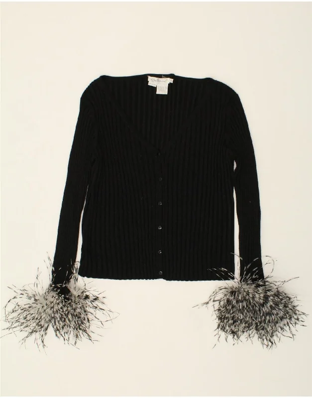 VINTAGE Womens Cardigan Sweater UK 18 XL Black Lurex Velvet Chenille Corduroy