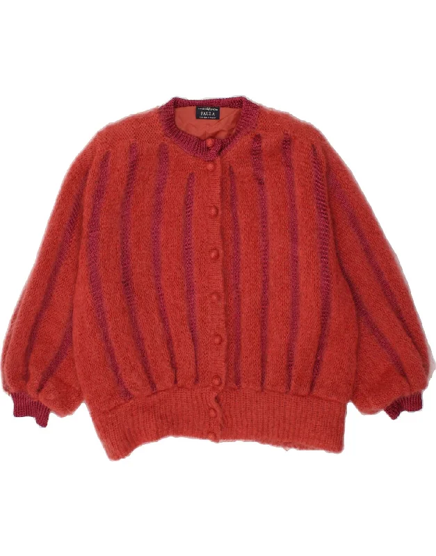 VINTAGE Womens Cardigan Sweater UK 22 3XL Red Striped Wool Cashmere Blend Cotton Blend Poly Blend