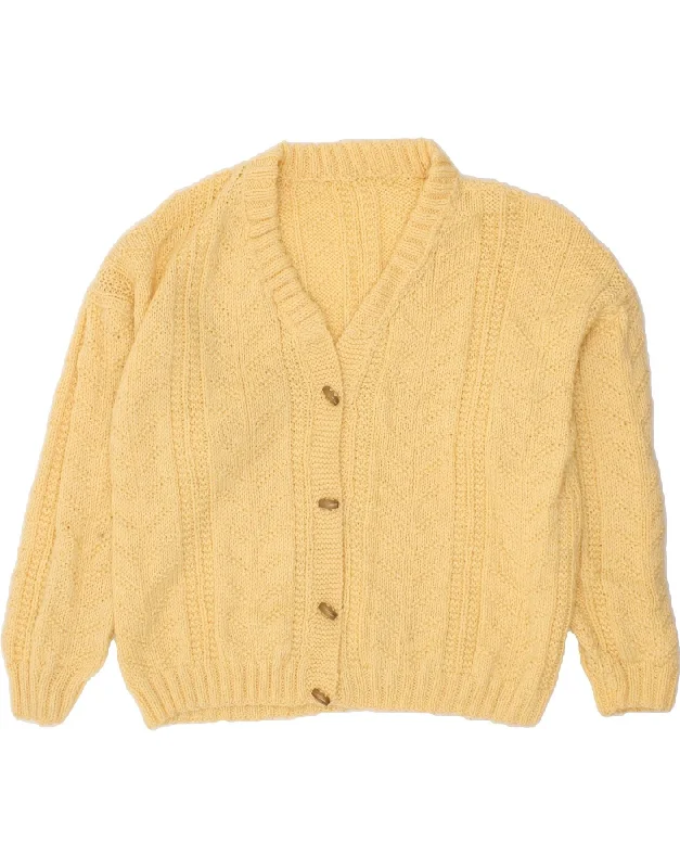 VINTAGE Womens Cardigan Sweater UK 22 3XL Yellow Terry Terry Cloth Terry Knit