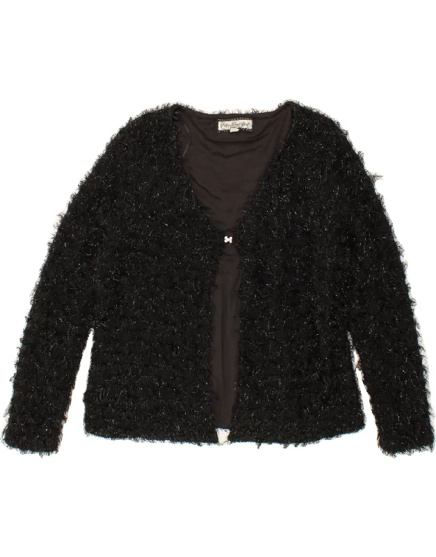 VINTAGE Womens Cardigan Top UK 18 XL Black Polyester Fitted Loose Oversized