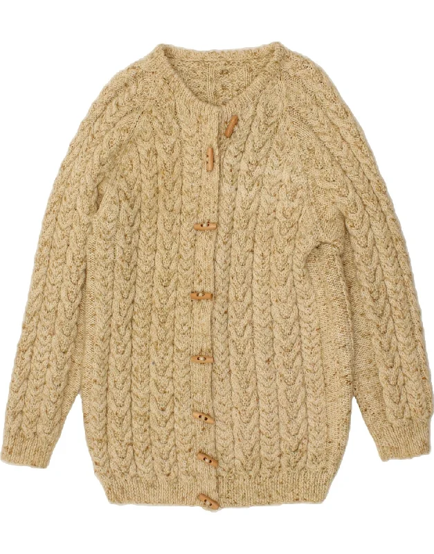 VINTAGE Womens Longline Cardigan Sweater UK 14 Large Beige Flecked Zippered Buttoned Snapped