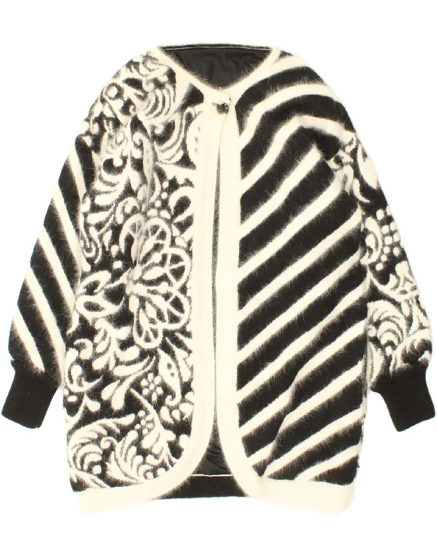 VINTAGE Womens Longline Cardigan Sweater UK 16 Large Black Striped Sequined Glittery Shiny