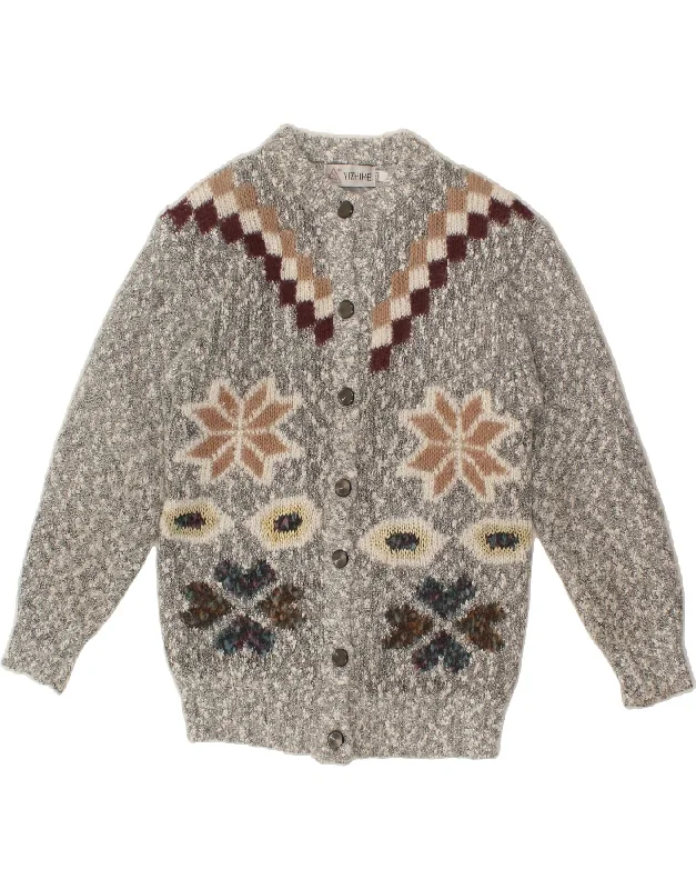VINTAGE Womens Longline Cardigan Sweater UK 20 2XL Grey Floral Bright Pastel Dark