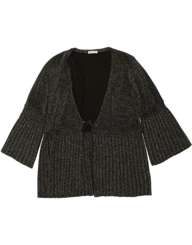 VINTAGE Womens Open Cardigan Sweater UK 16 Large Black Neon metallic Matte