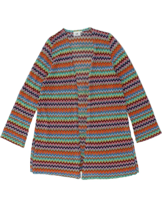 VINTAGE Womens Open Cardigan Sweater UK 16 Large Multicoloured Striped Anti-Pilling Anti-Shrink Durable