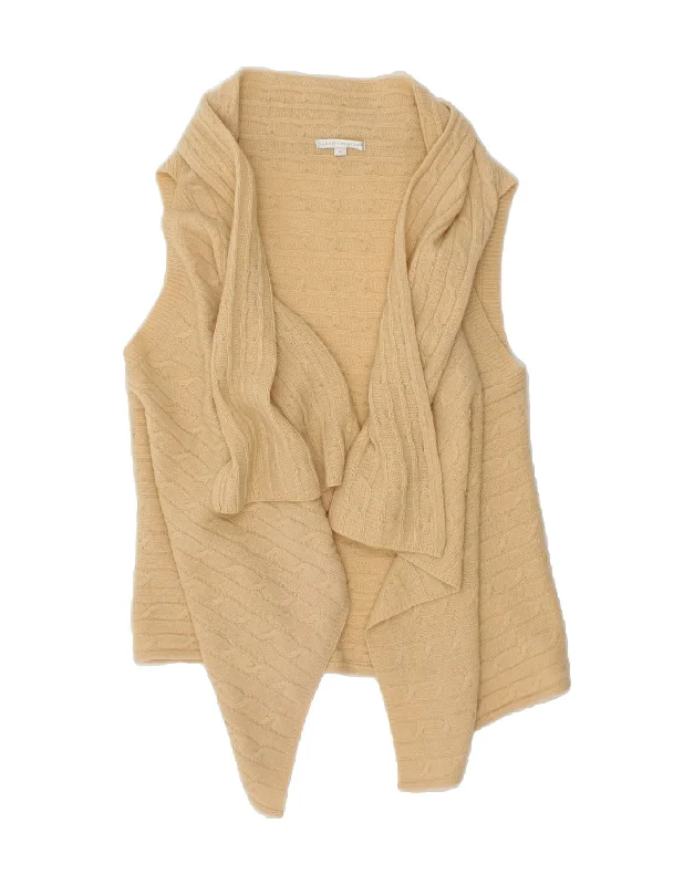 VINTAGE Womens Sleeveless Open Cardigan Sweater UK 12 Medium Beige Elegant Classic Vintage