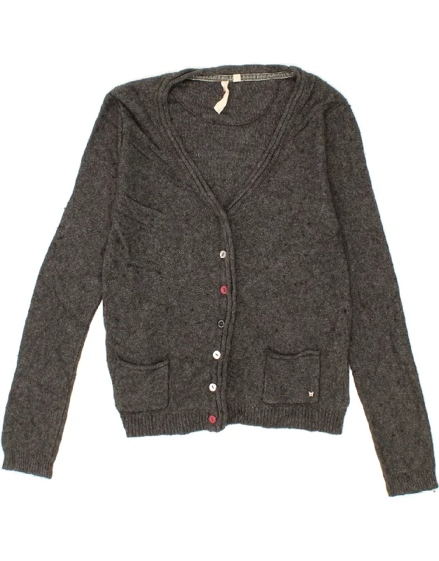 WHITE STUFF Womens Crop Cardigan Sweater UK 12 Medium  Grey Viscose Polka Dot Checkered Tartan