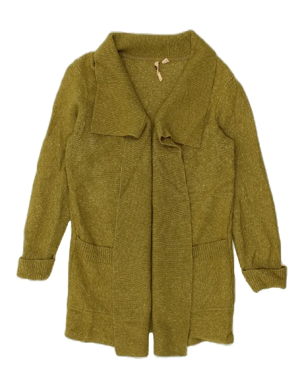 WHITE STUFF Womens Open Cardigan Sweater UK 14 Large Green Wool Hooded Caped Shawl Collar