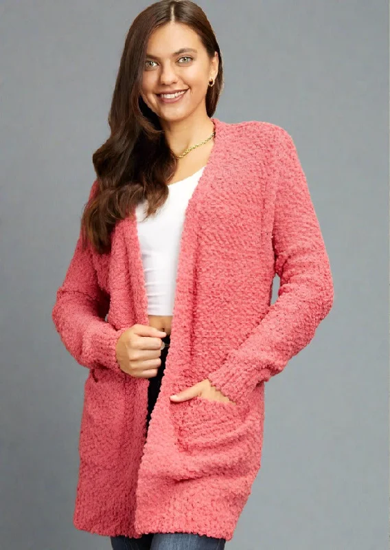Zenana Falling For You Open Front Popcorn Cardigan Iron Safe Non-Iron Wrinkle Free