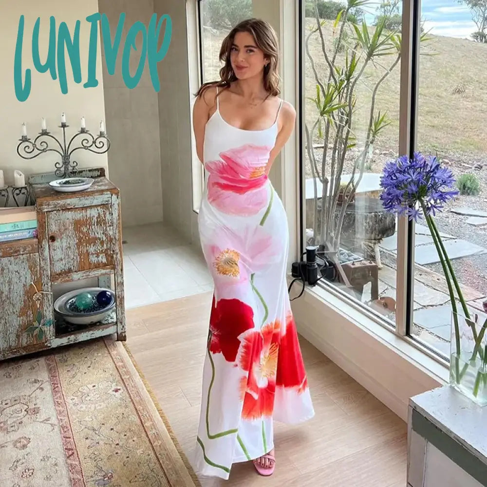 Lunivop 2024 Floral Prom Long Dress For Women Beach Holiday Backless Boho Elegant Coquette Dresses Summer Sleeveless Vestidos