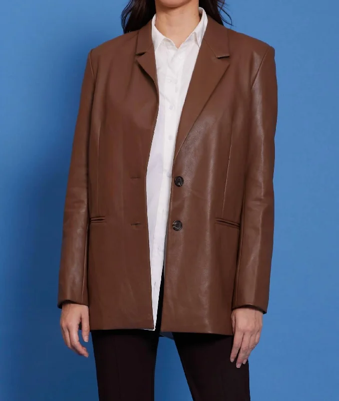 Adler Faux Leather Blazer In Brown