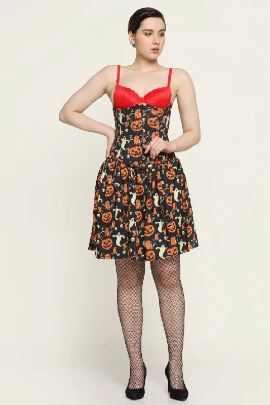 Midnight Pumpkin Printed Corset Dress - Wholesale