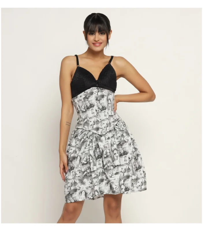 Quatrefoil printed Waist Reducing  Underbust Corset  Dress