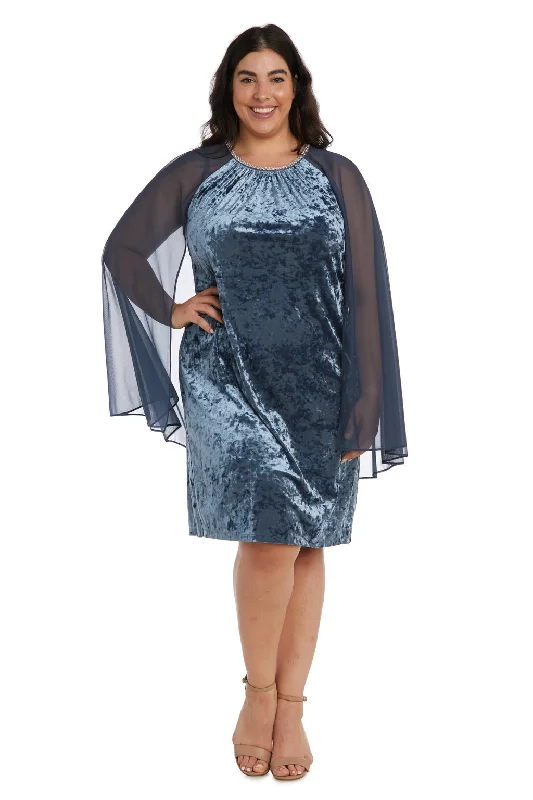 R&M Richards 2663W Short Cocktail Plus Size Mother of the Bride Cape Dress